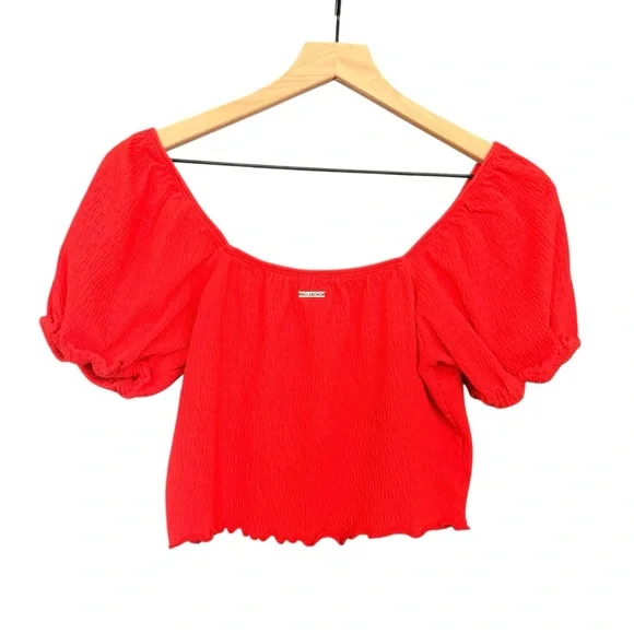 Billabong Red Puff Sleeve Top - Picture 2 of 7